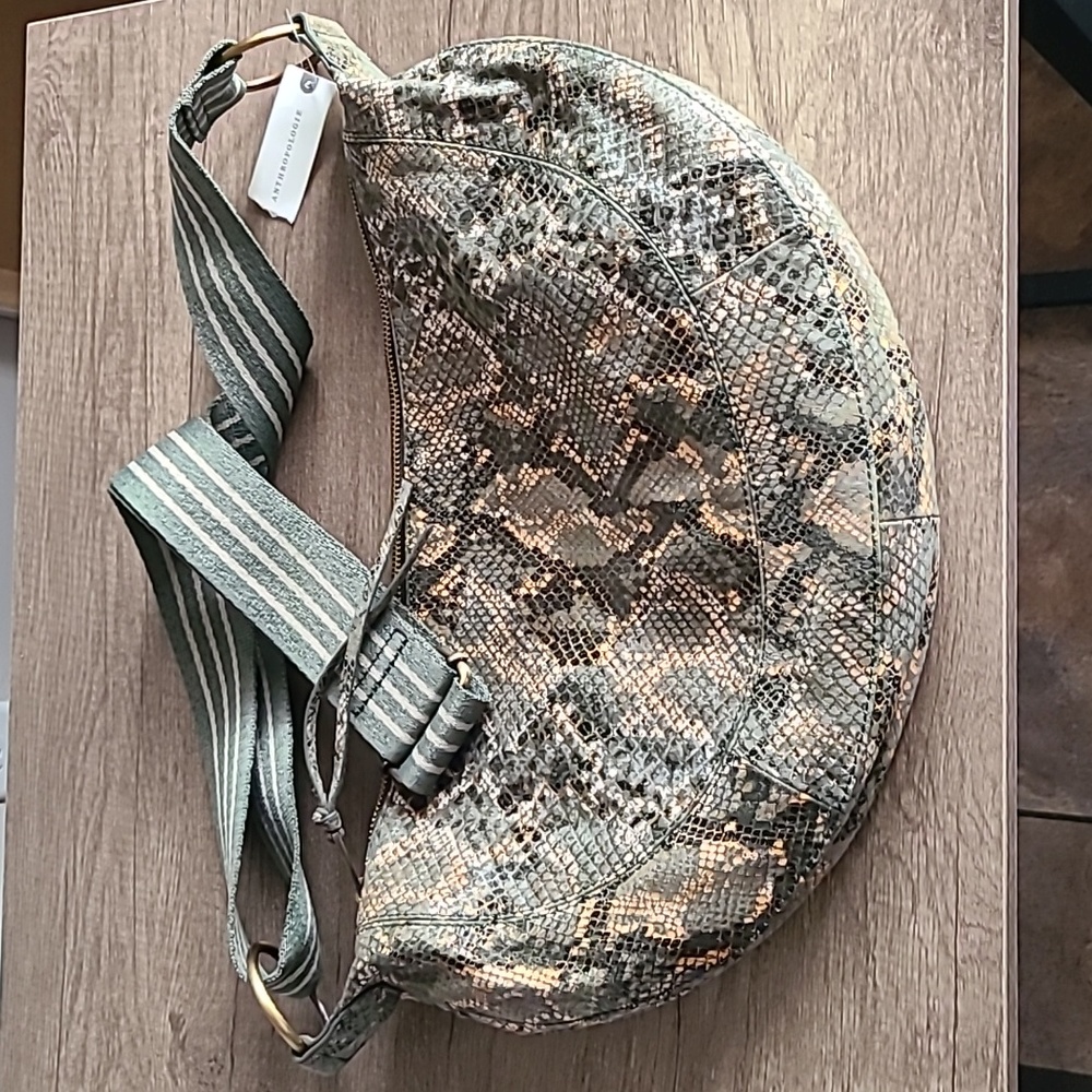 Anthropologie Leather Snake Skin Print Adjustable Purse Neutral Boho